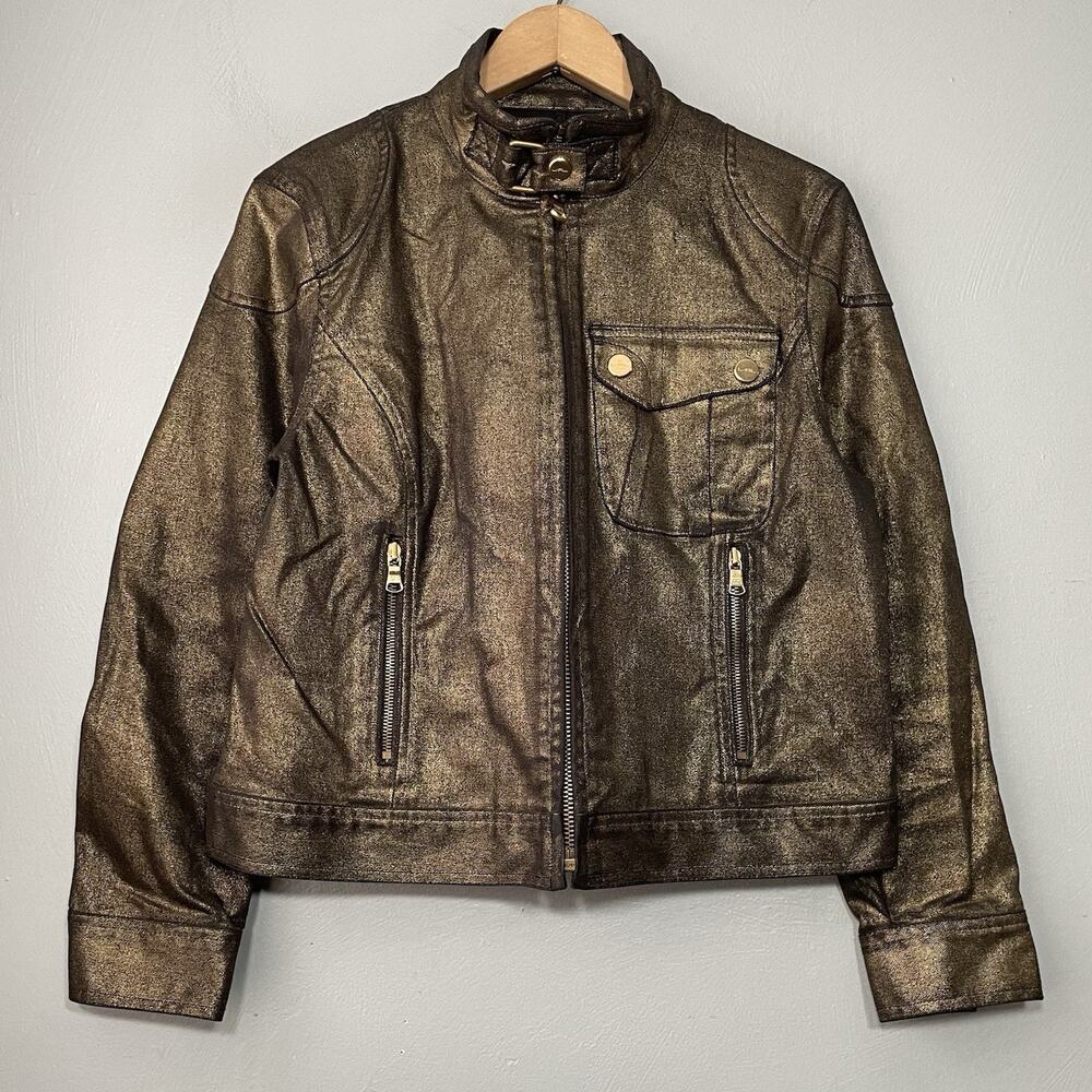 LRL Ralph Lauren Denim Jacket Size Large Black Gold Metallic Grunge Indie Sleaze